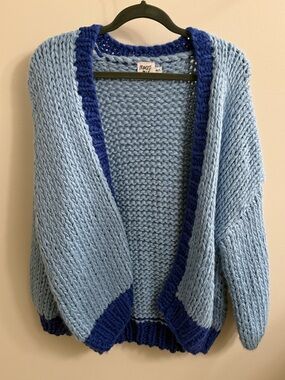 Princess Polly Light Blue Cardigan with Navy Trim (small hole in the back)